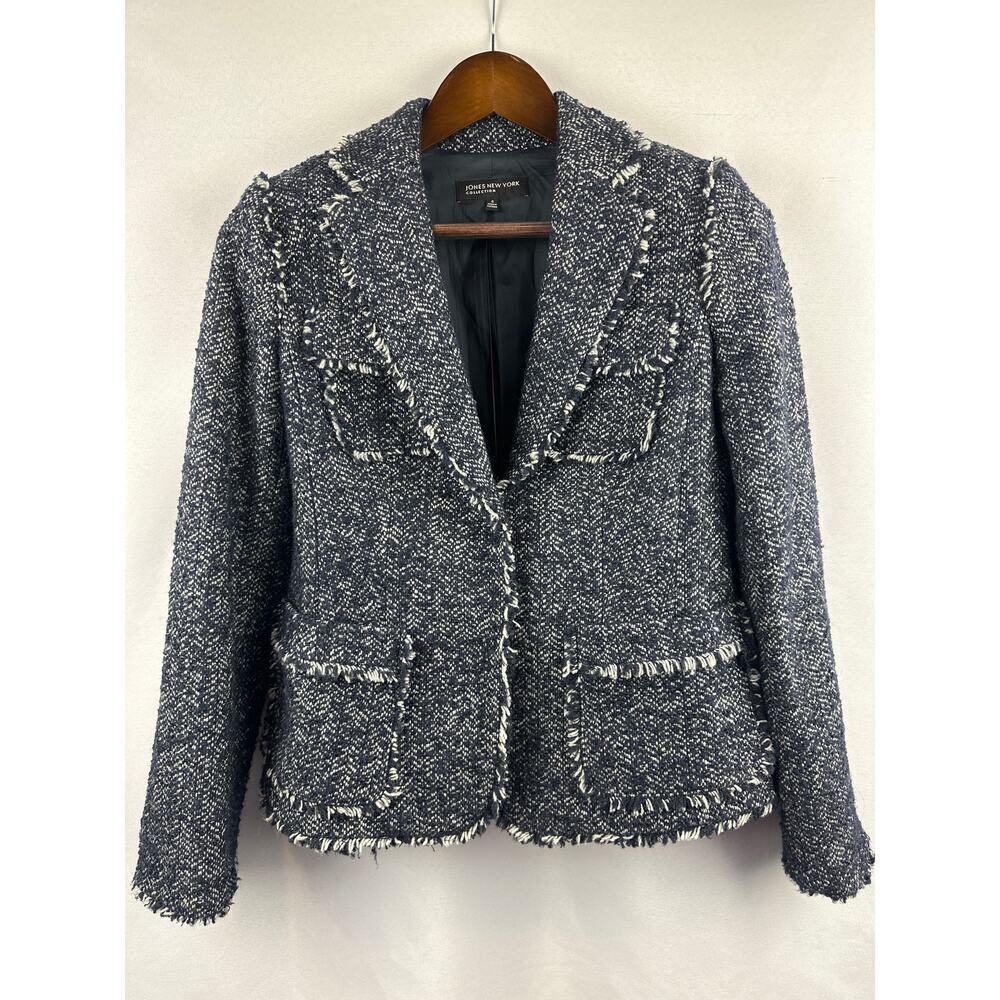 Women’s Jones Of New York Blue Gray Tweed Blazer Size 4